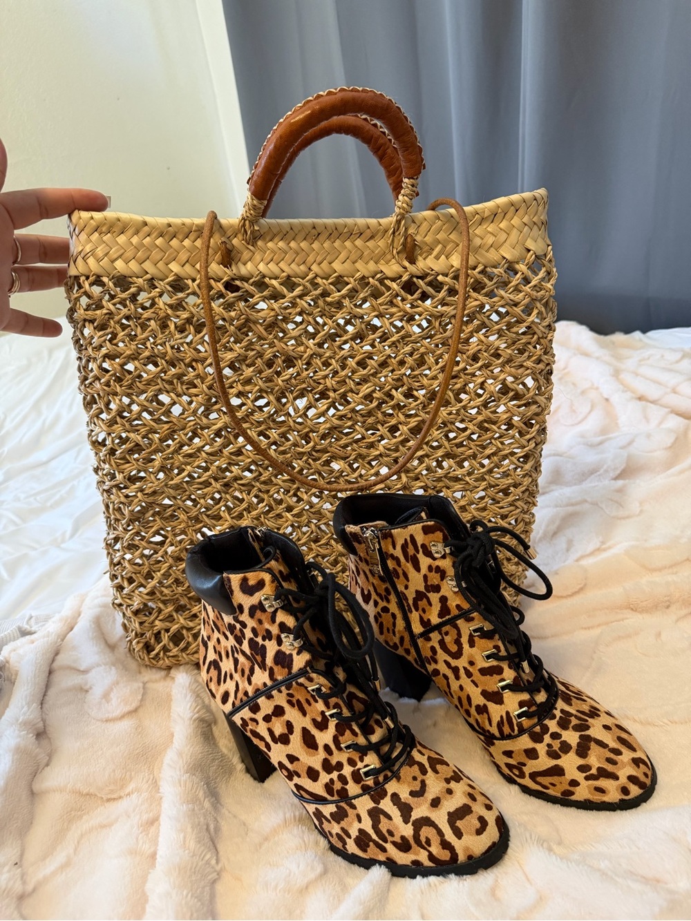 Woven Straw Tote with Brown Leather-Wrapped Handles - Picture 11 of 12